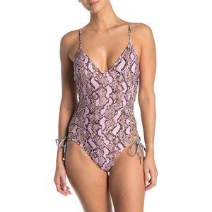 Rachel Roy Snake Print One Piece Swim Suit Pink M